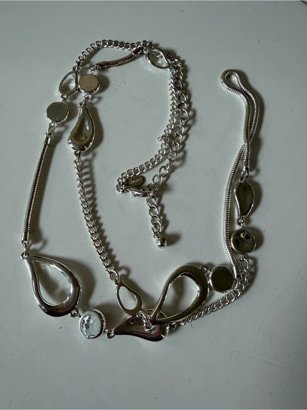 Chico's Silver Teardrop & Disc Necklace